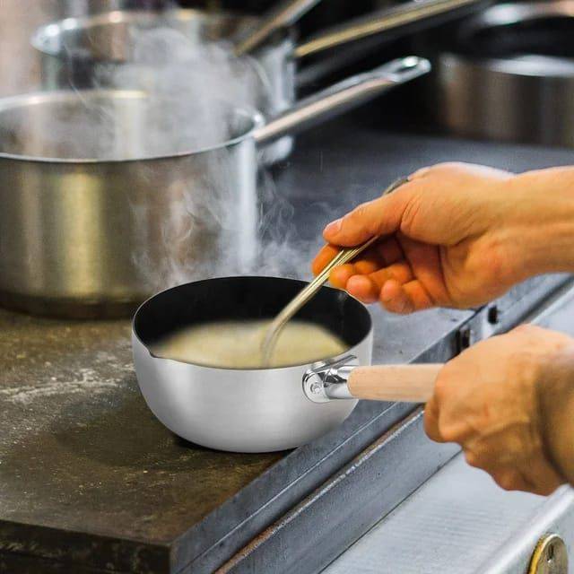 Stainless Steel Sauce Pan Milk Pot With Wooden Coating Handle & Glass - 18cm