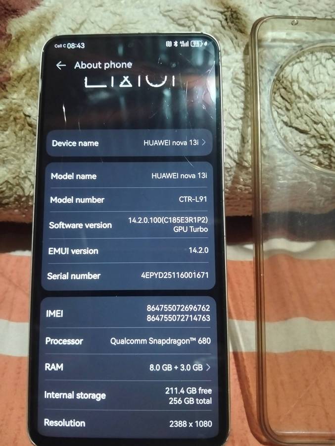 HUAWEI NOVA 13i 6.7" SMARTPHONE 8GB RAM/256GB, 108MP CAM, FINGERPRINT,FAST CHARGER 40W