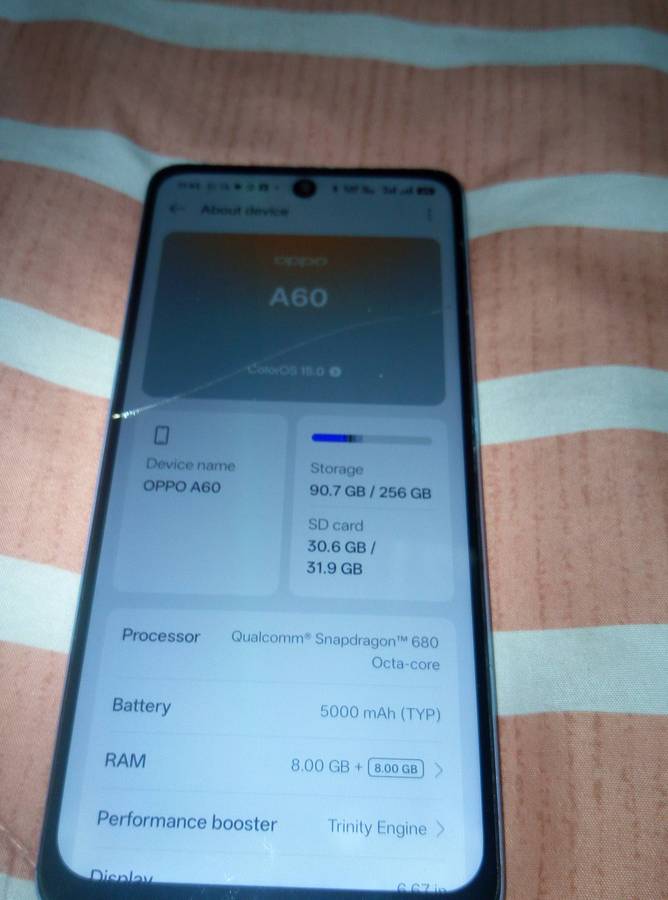 OPPO A60 SMARTPHONE|| 256G/16G, 50MP CAM, FINGERPRINT,BIG BATTERY