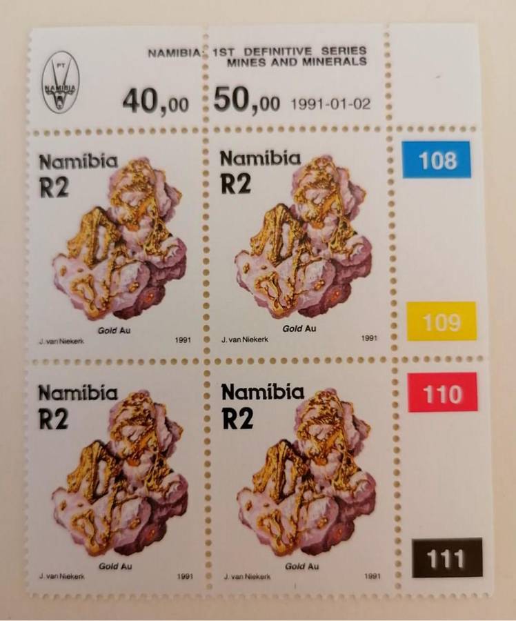 Namibia 1991 Mint Stamp Block  Gold Au (R2 x4) | 1st Definitive Series: Mines & Minerals