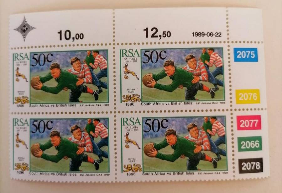 RSA 1989 Rugby Stamp Block  South Africa vs British Isles (1896) | 50c x4