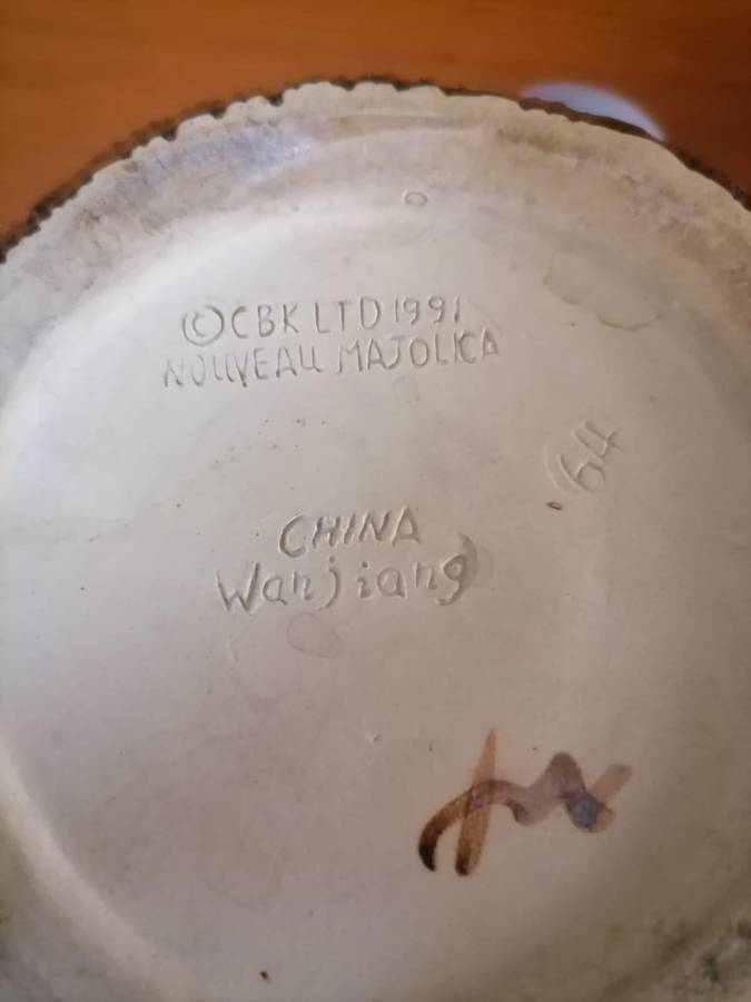 Vintage Majolica-Style Decorative Teapots (Set of 2  Bird & Floral Design, No Lids)