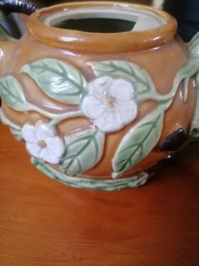 Vintage Majolica-Style Decorative Teapots (Set of 2  Bird & Floral Design, No Lids)