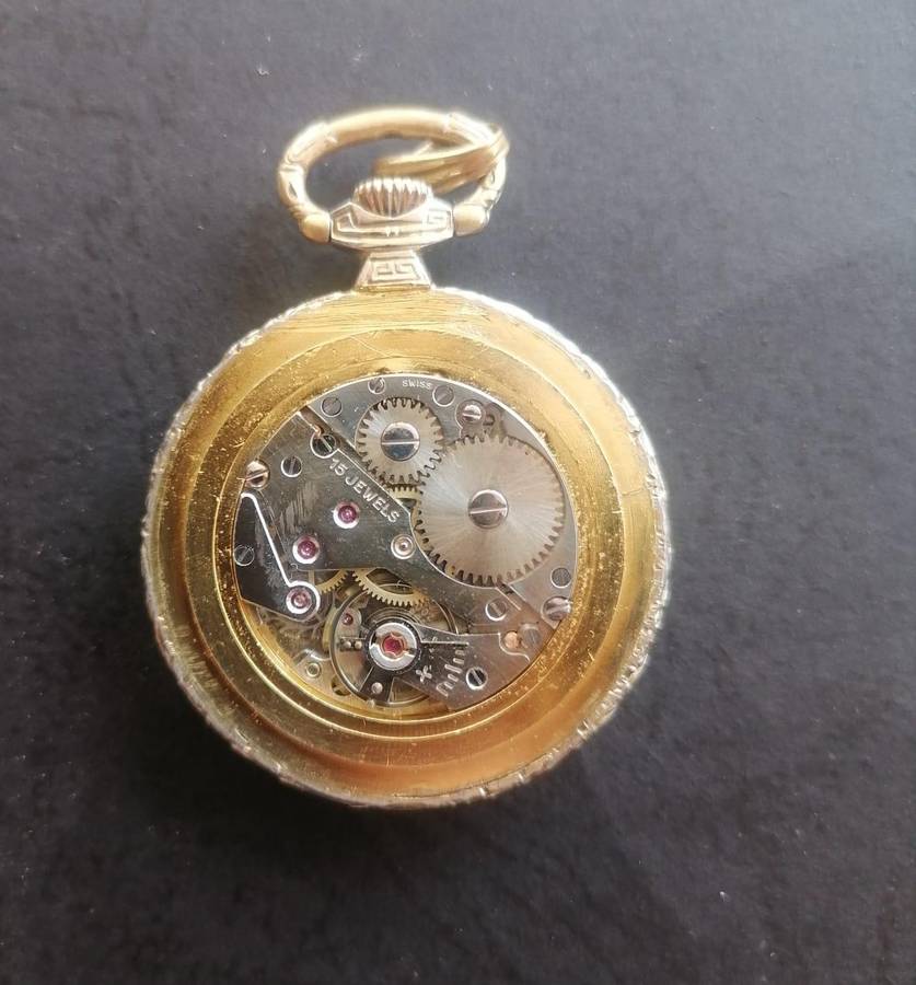 Vintage Emka Swiss Pocket Watch  15 Jewels Mechanical  Ornate Gold Case  Working Condition
