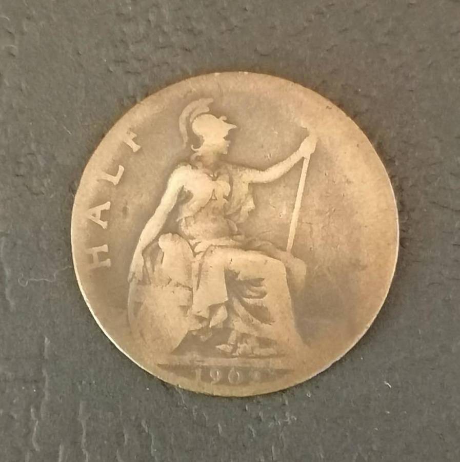 1902 Edward VII Halfpenny Low Tide Variety  Collectible British Bronze Coin