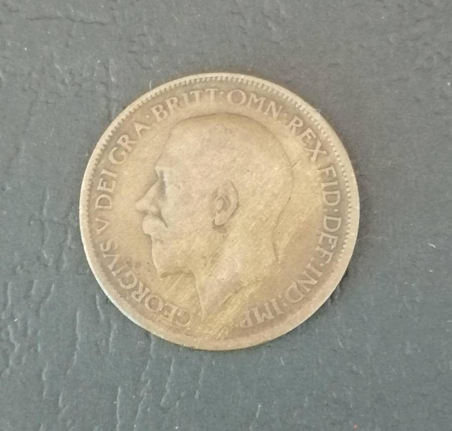 1921 British Half Penny  King George V  Seated Britannia  Antique Bronze Coin