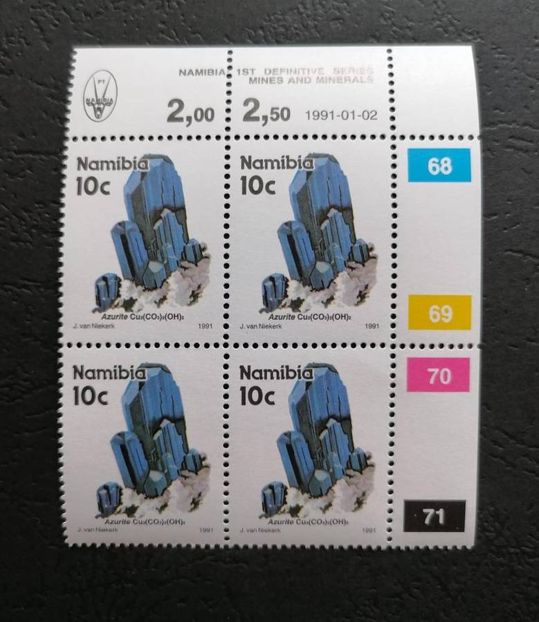 Namibia 1991 Mines and Minerals Definitive Stamp Block - Azurite 10c