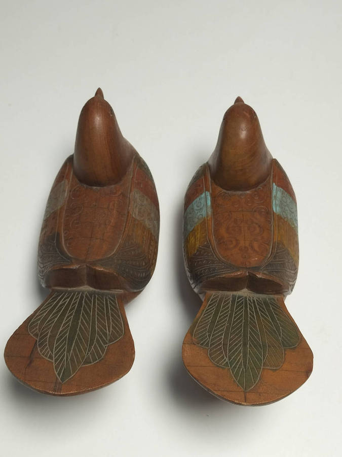 Pair Of Vintage Hand Carved pigeon/dove with hidden compartment