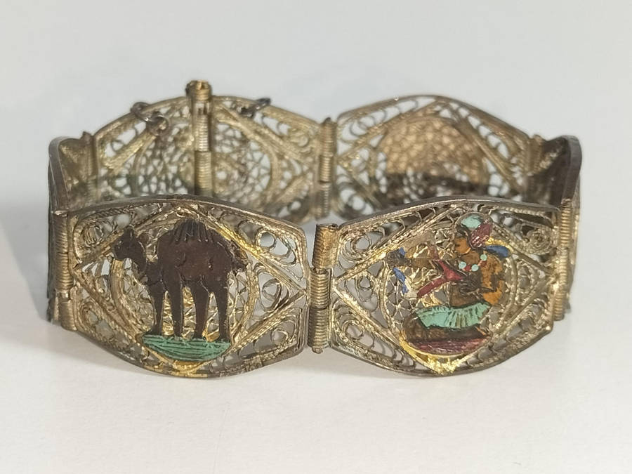 Vintage Egyptian Filigree Panel Bracelet