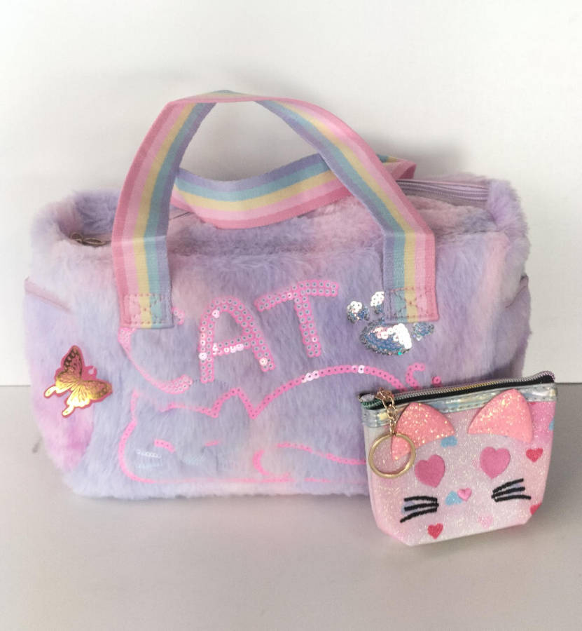 Fluffy Kids Handbag and Glittery Purse Set