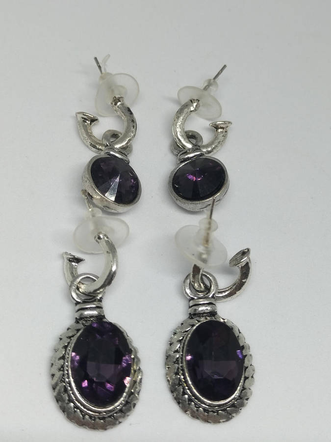 Earrings Amethyst Purple Set of 2