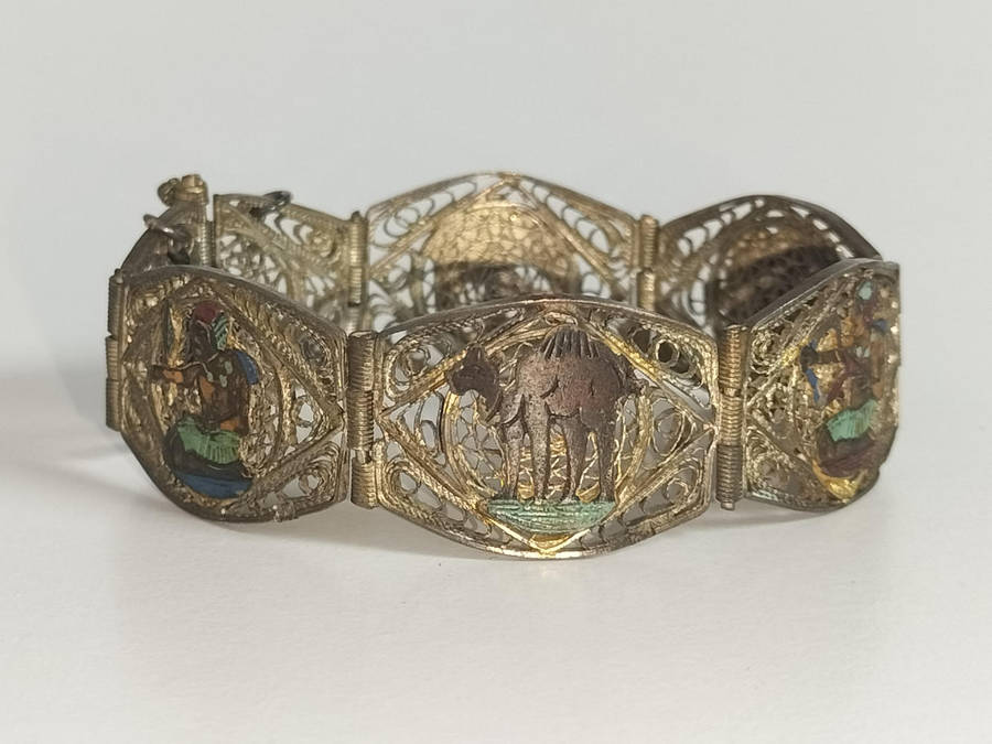 Vintage Egyptian Filigree Panel Bracelet