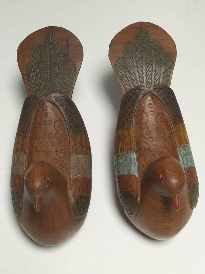 Pair Of Vintage Hand Carved pigeon/dove with hidden compartment