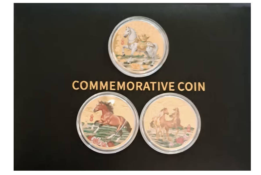 Three Piece Year of the Horse Commemorative Coin Set. Gold Clad