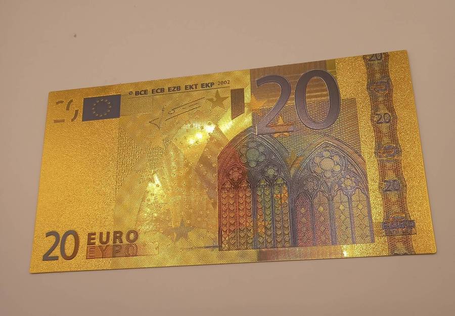24 CT GOLD FOIL 20 EURO PLASTIC COLLECTABLE NOTE AND IDEAL FOR GIFTS