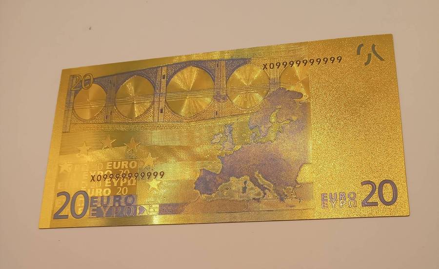 24 CT GOLD FOIL 20 EURO PLASTIC COLLECTABLE NOTE AND IDEAL FOR GIFTS