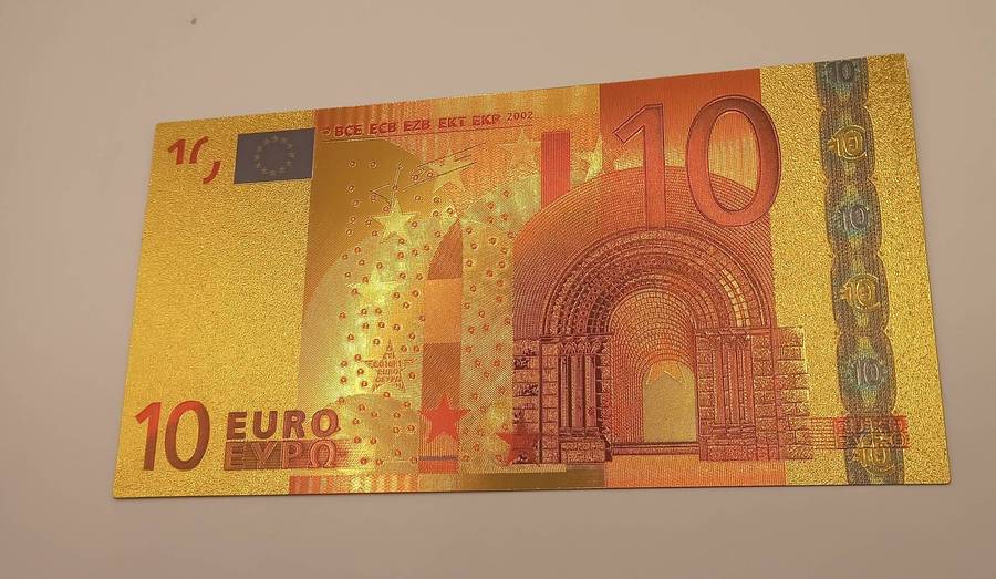 24 CT GOLD FOIL 10 EURO PLASTIC COLLECTABLE NOTE AND IDEAL FOR GIFTS
