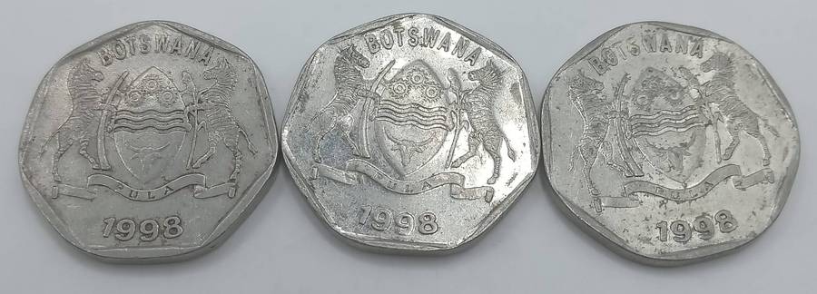 THREE 1998 BOTSWANA 25 THEBE COINS