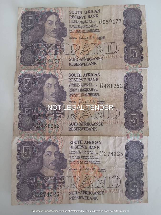 THREE SA FIVE RAND - GPC DE KOCK - BANK NOTES
