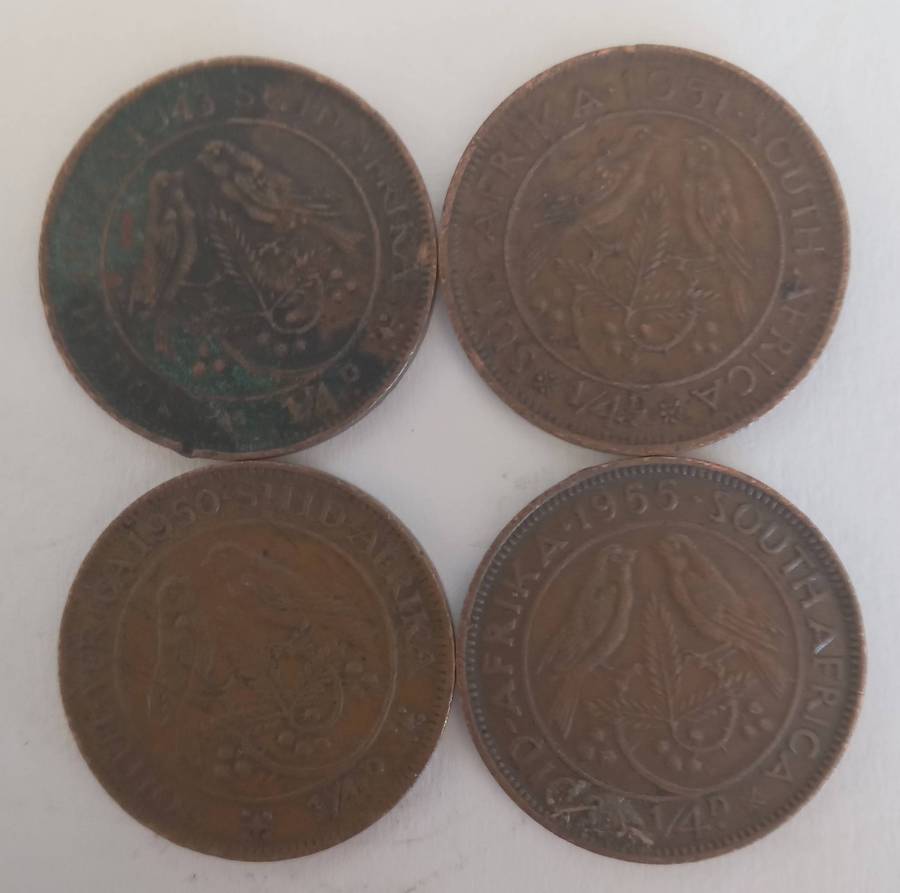 FOUR SA QUARTER PENNIES: 1 X 1946, 1 X 1950, 1 X 1951 AND 1 X 1955