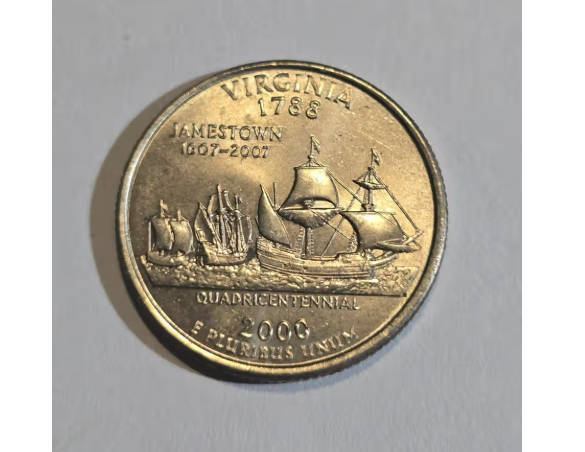 2000 USA Virginia State Quarter - In AU Condition
