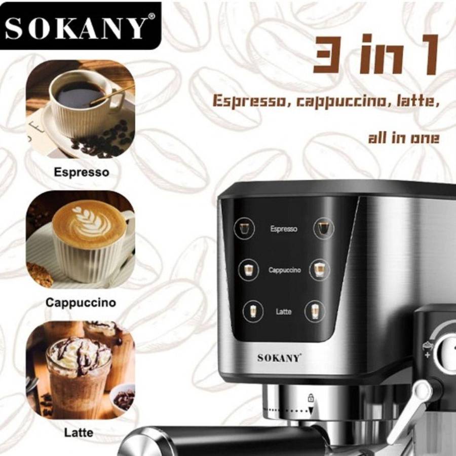 Sokany 3-in-1 Automatic Espresso Coffee Machine with Milk Frother  800W