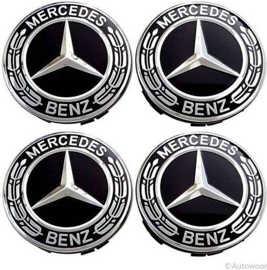 Mercedes Benz Wheel Badges, Black & Silver (4 piece)