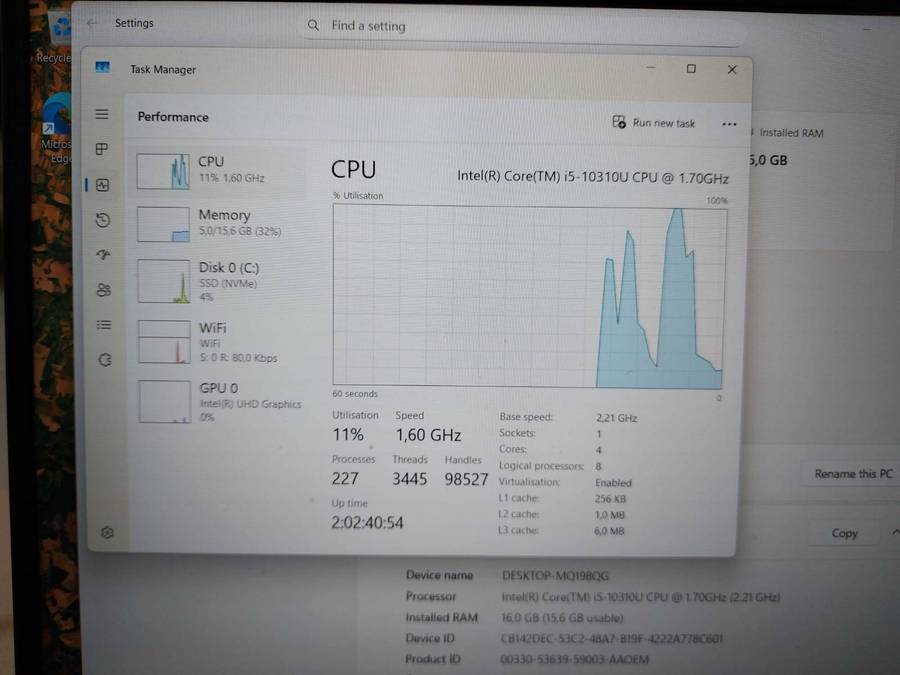Dell Latitude 5510 Core i5-10310U 1.7GHz 16GB Ram 256GB NVMe SSD