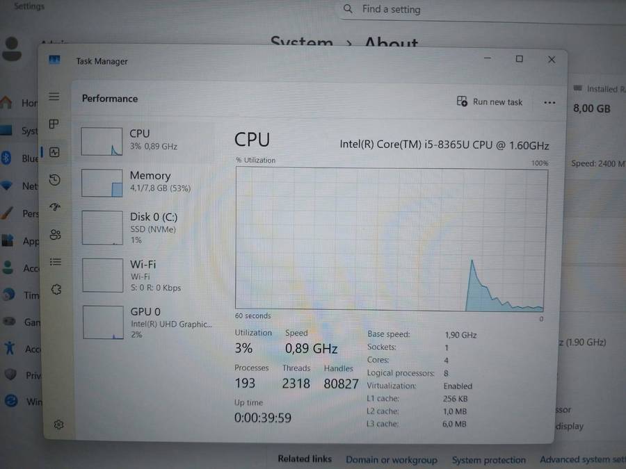 2019 HP EliteBook 850 G6 Core i5-8365U 1.60GHz 8GB Ram 256GB NVMe SSD