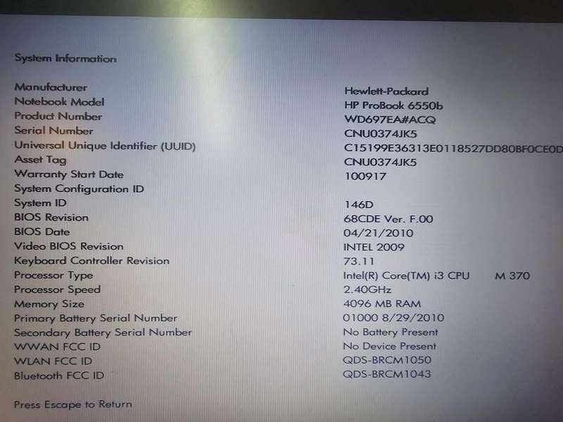 HP ProBook 6550b for spares or repairs  Core i3 M370  4GB RAM  DVD-RW