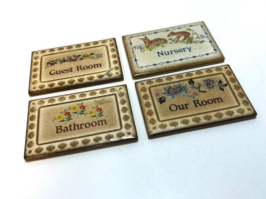A set of 4 Vintage Ceramic Door Name Plates  Cottage Style
