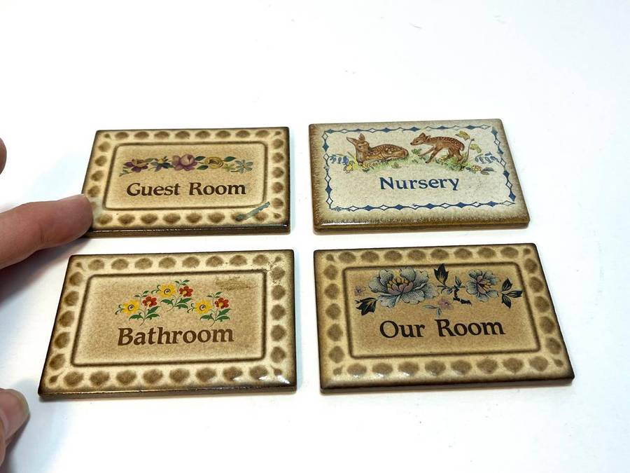 A set of 4 Vintage Ceramic Door Name Plates  Cottage Style