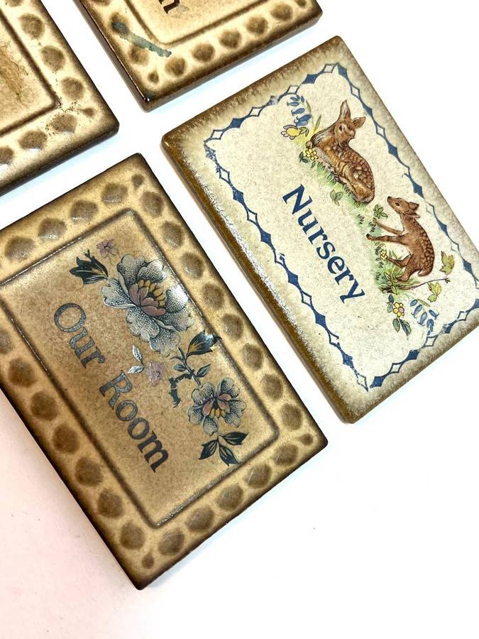 A set of 4 Vintage Ceramic Door Name Plates  Cottage Style