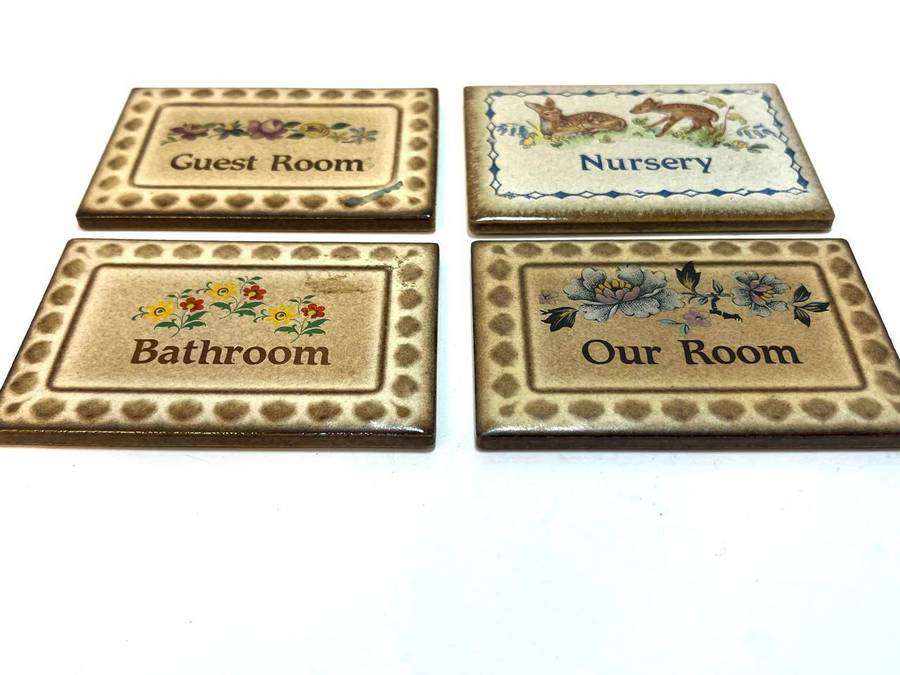 A set of 4 Vintage Ceramic Door Name Plates  Cottage Style