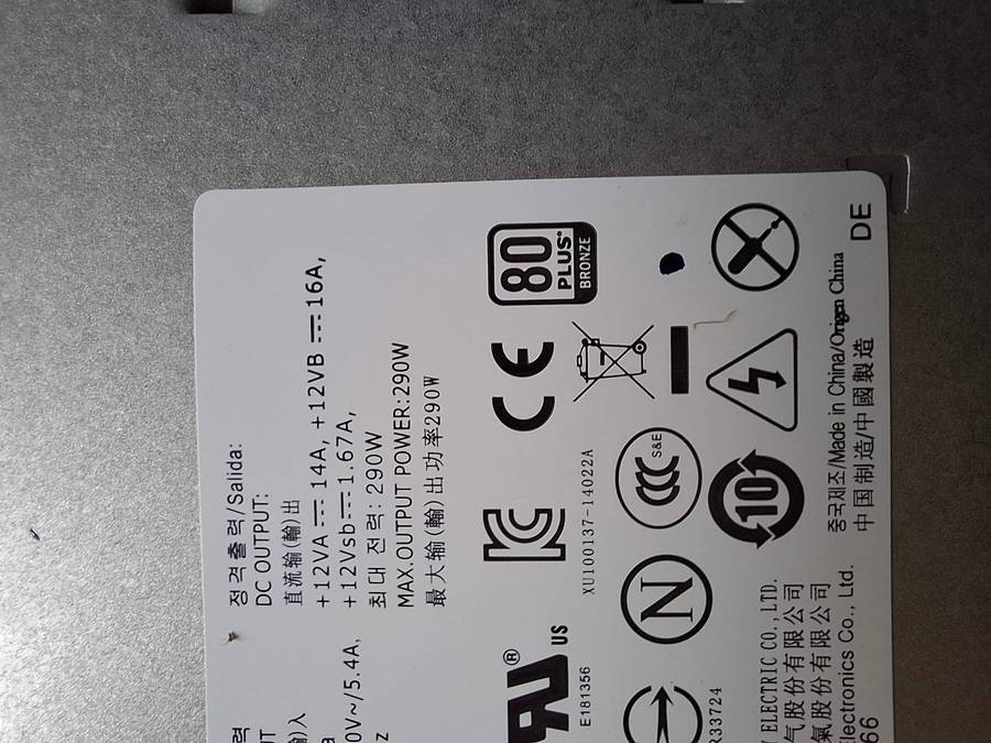 DELL 290W watts 80+Bronze rated Power Supply Unit (PSU)