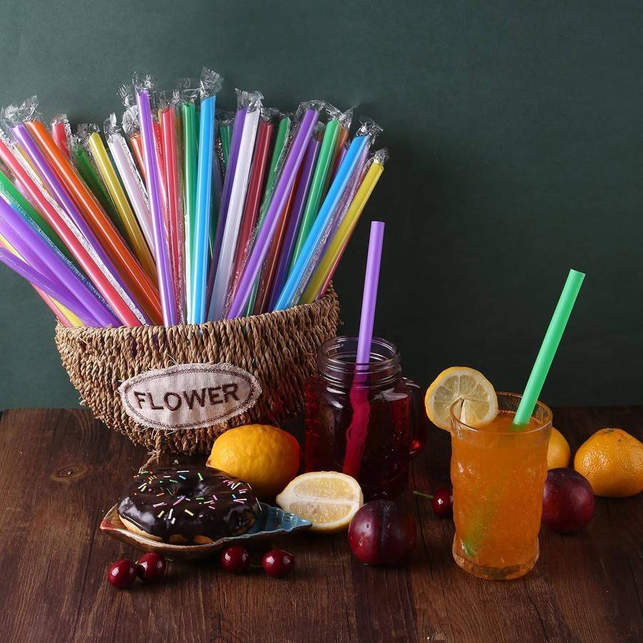 Plastic Straws Smoothie Straws Milkshake Straws Slushy Straws Multi color (100/Pack) - Individually