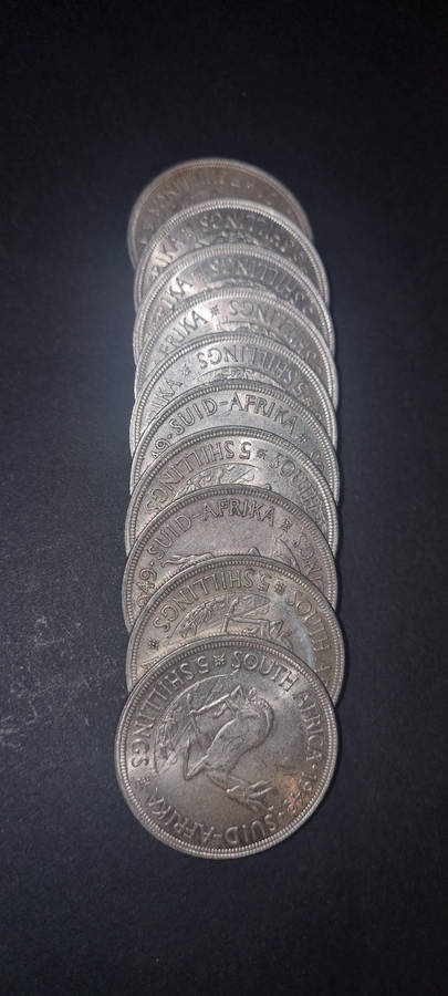 10 × 1949 5 Shilling coins