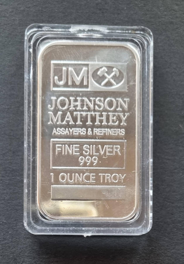 1 Ounce 999 Fine silver Bar - Johnson Matthey
