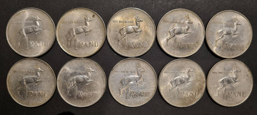 10 × 1966 Afrikaans R1 coins