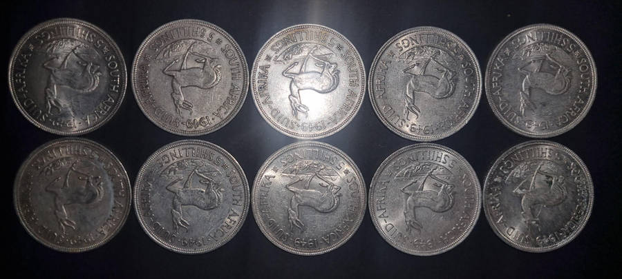 10 × 1949 5 Shilling coins