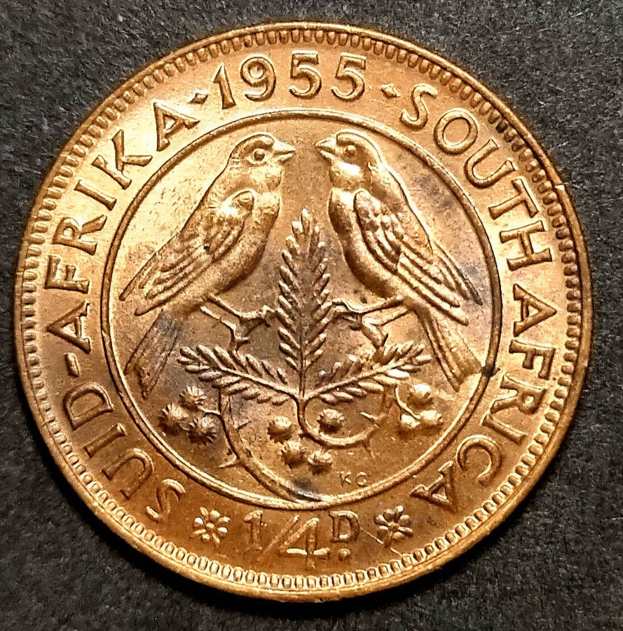 1955 South Africa ¼ Penny  Queen Elizabeth II Bronze