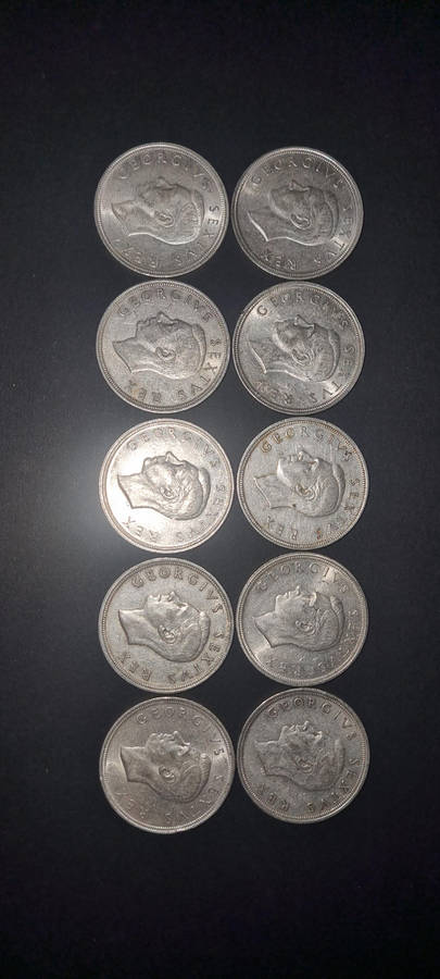 10 × 1949 5 Shilling coins