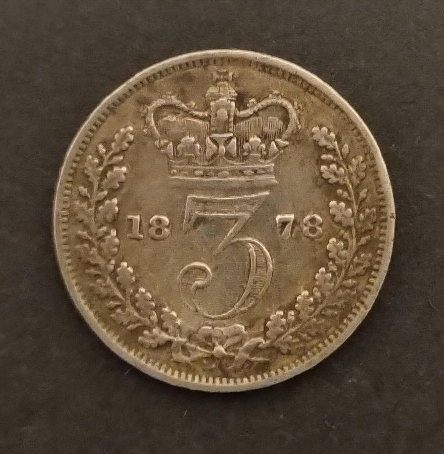 1878 Great Britain Silver Threepence  Queen Victoria Coin