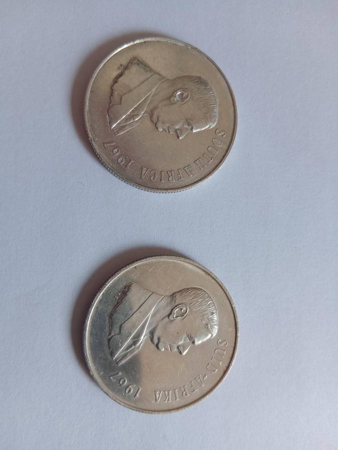 Two R1 coins 1967 English and Afrikaans version