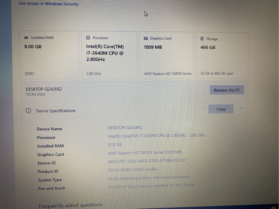 TOSHIBA CO I 7 LAPTOP