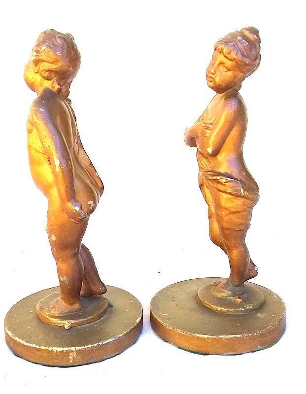 Antique rare pare of Mid to late 1800's Gold painted Cast Lead Cherub Paper Weights