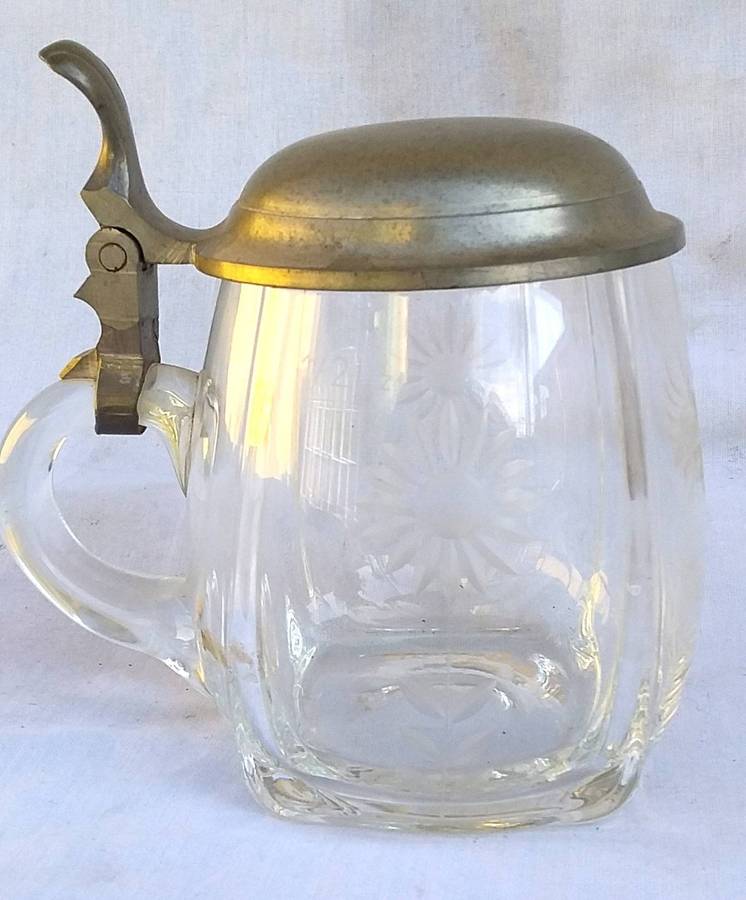 Pair of Vintage Glass & Pewter 1/2l  Tankards