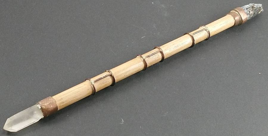 Handcrafted Genuine Clear Quartz, Kyanite and Wood Healing Wand.