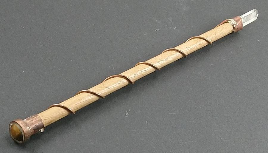 Handcrafted Genuine Clear Quartz, Tigers-Eye and Wood Healing Wand.