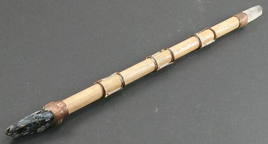 Handcrafted Genuine Clear Quartz, Kyanite and Wood Healing Wand.